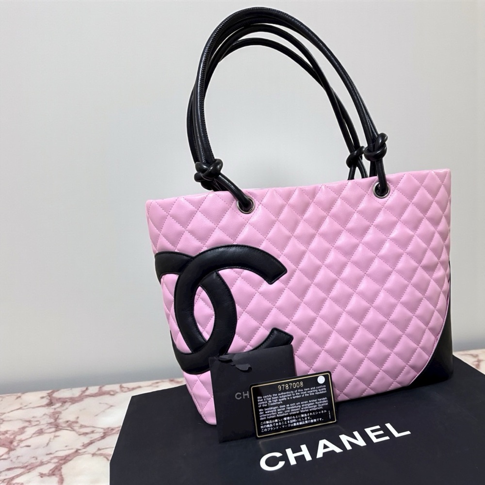 CHANEL Vintage Pink/Black Cambon Ligne Tote & Original Box - Picture 14 of 14
